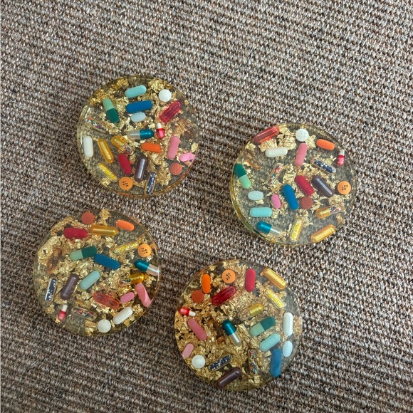 Other - Gold Confetti Resin Coasters with Multicolor Accents - Set of 4